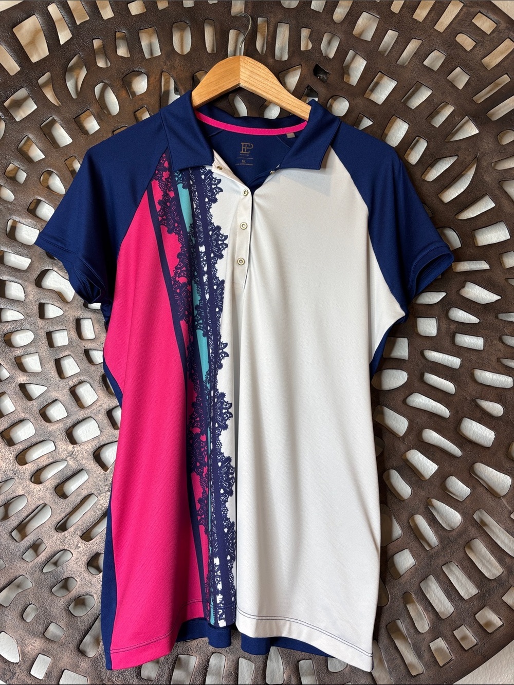💙 EP Pro Women’s Golf Polo XL Navy Pink White Stretch Performance Top 💙